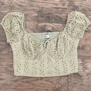 Hollister Women's Sage Eyelet Crop Top